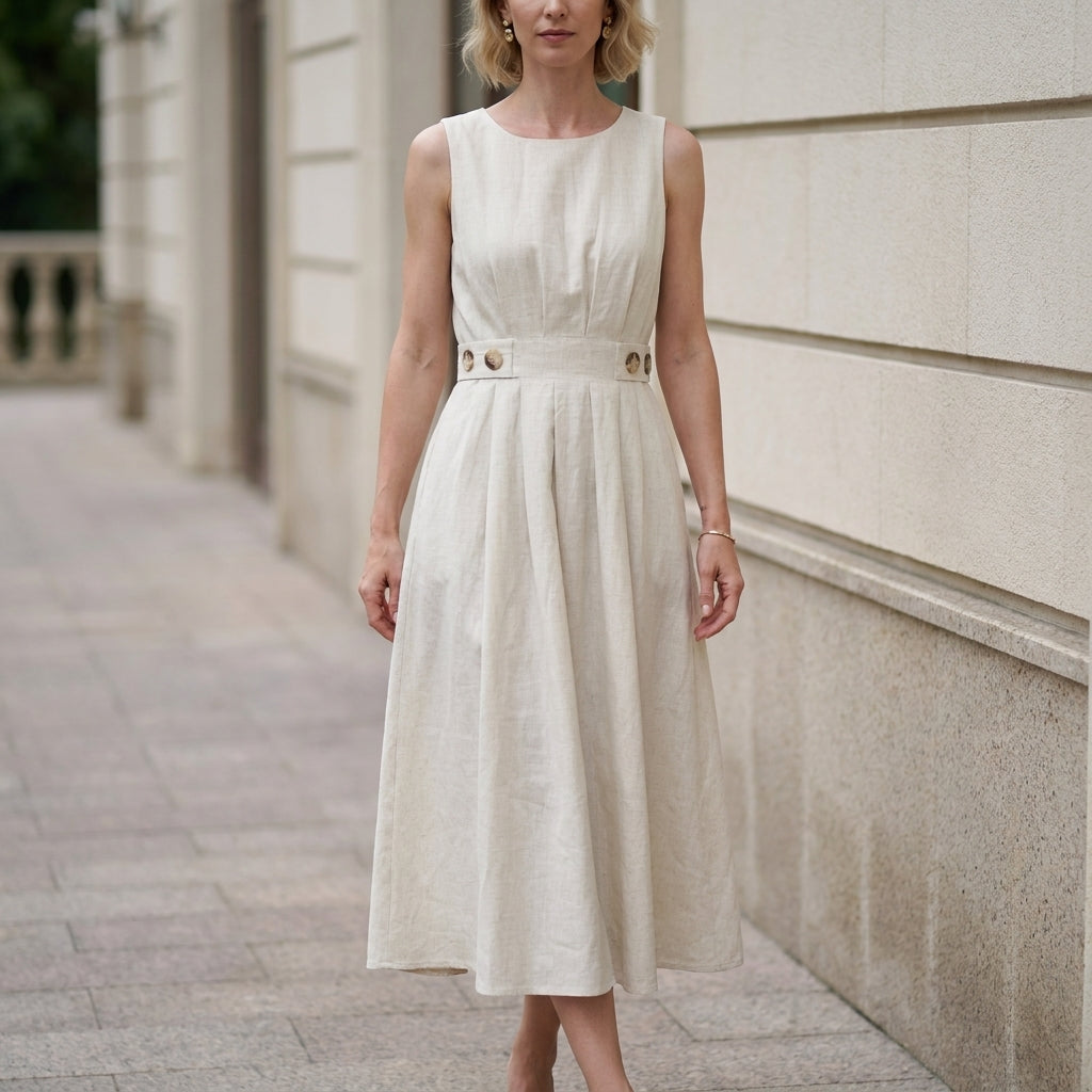 Serene | Grace Sleeveless Pleated Midi Dress