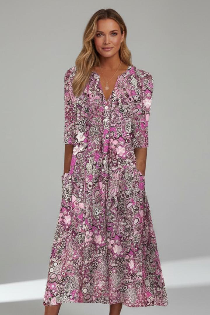 Keely | Robe midi à manches trois quarts pour femme