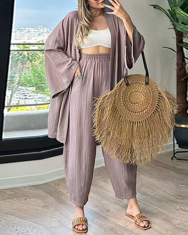 Layla | Completo da donna con spolverino kimono e pantaloni a gamba larga