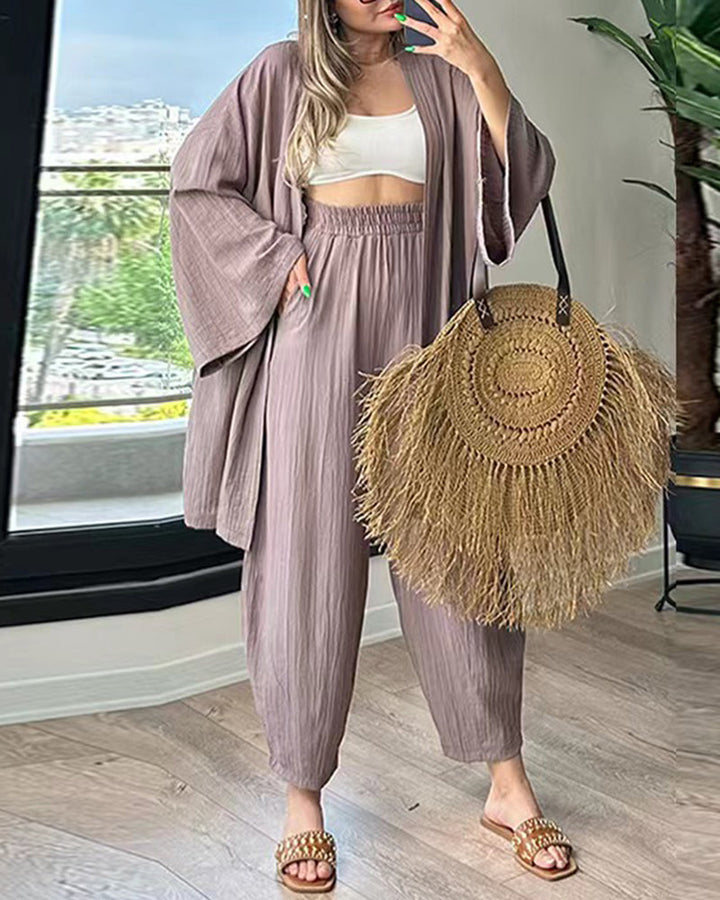 Layla | Completo da donna con spolverino kimono e pantaloni a gamba larga