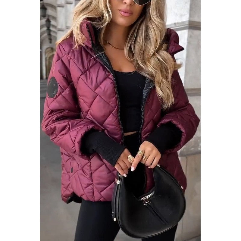 Sophie | Diamond Quilted Hooded Puffer Jacket