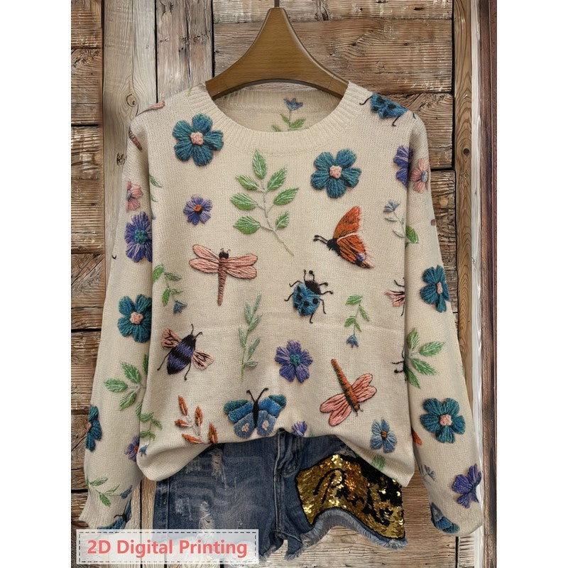 Elsie | Relaxed Fit Botanical Print Sweater