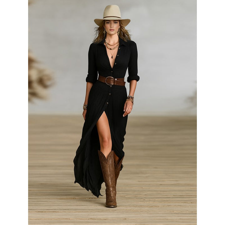 Aurora | Pleated Button-Front Maxi Dress