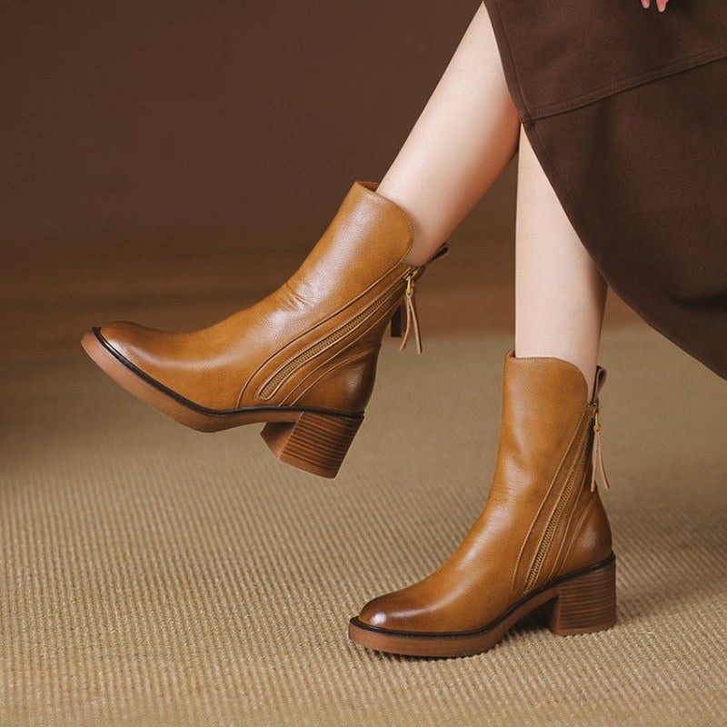Women Ankle Boots | Block Heel with Front Zip