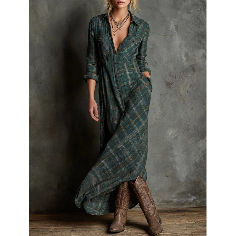 Valentina | Collared Plaid Maxi Dress