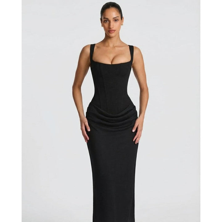 Olivia | Robe longue drapée à corsage corset