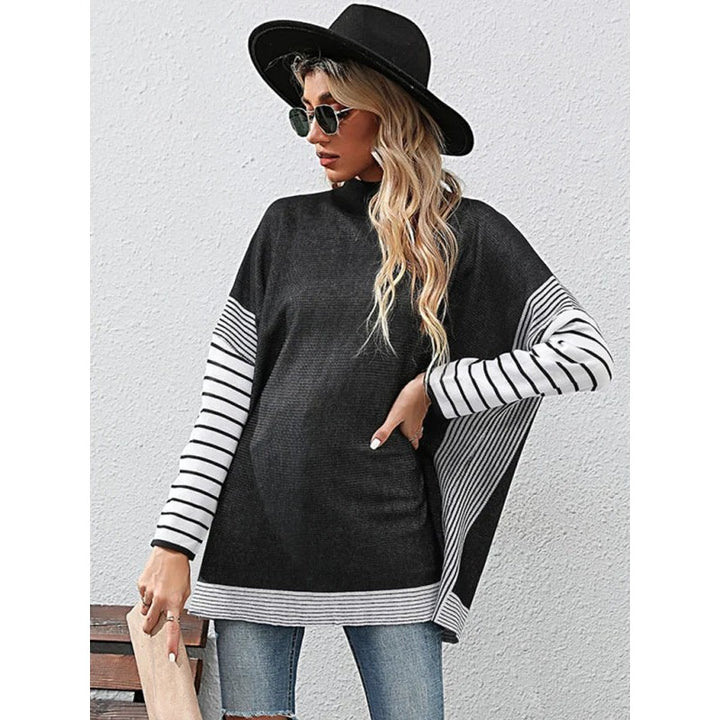 Thea | Striped Mock Neck Knit Top