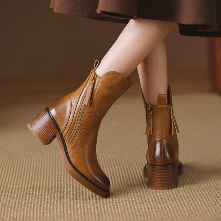 Women Ankle Boots | Block Heel with Front Zip
