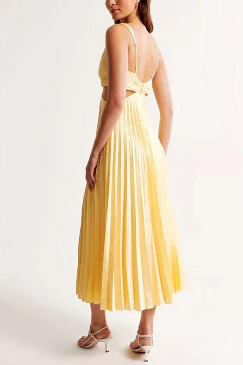 Leslie | Robe midi à col en V et jupe plissée