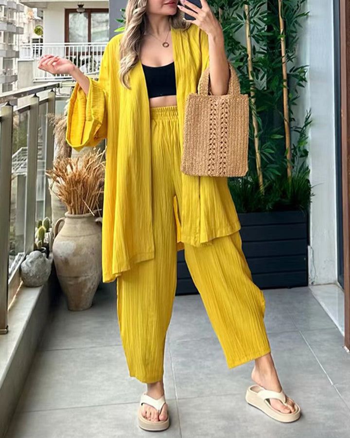Layla | Completo da donna con spolverino kimono e pantaloni a gamba larga