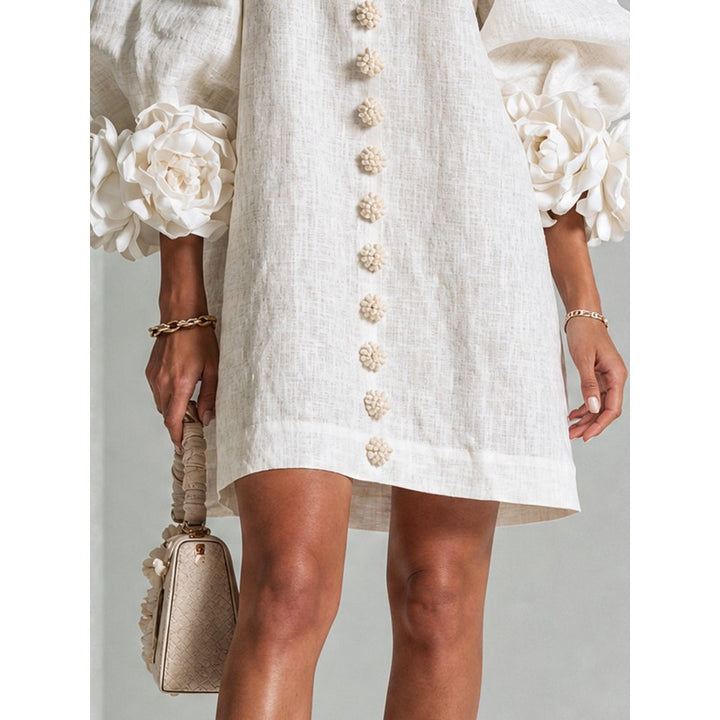 Anita | Floral Appliqué Cuffs and Button Front