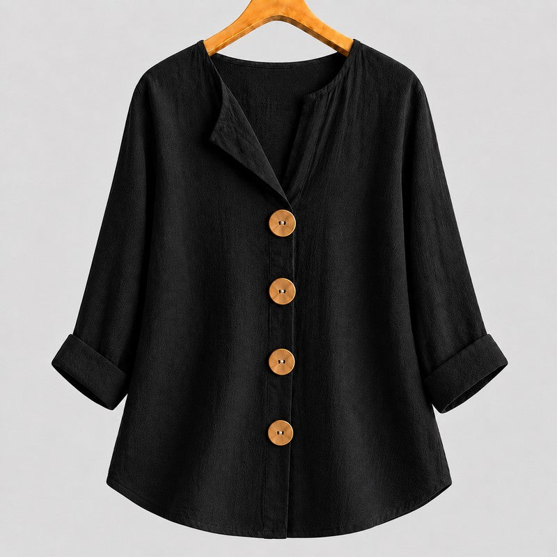 Amira | V-Notch Collar Button-Down Blouse
