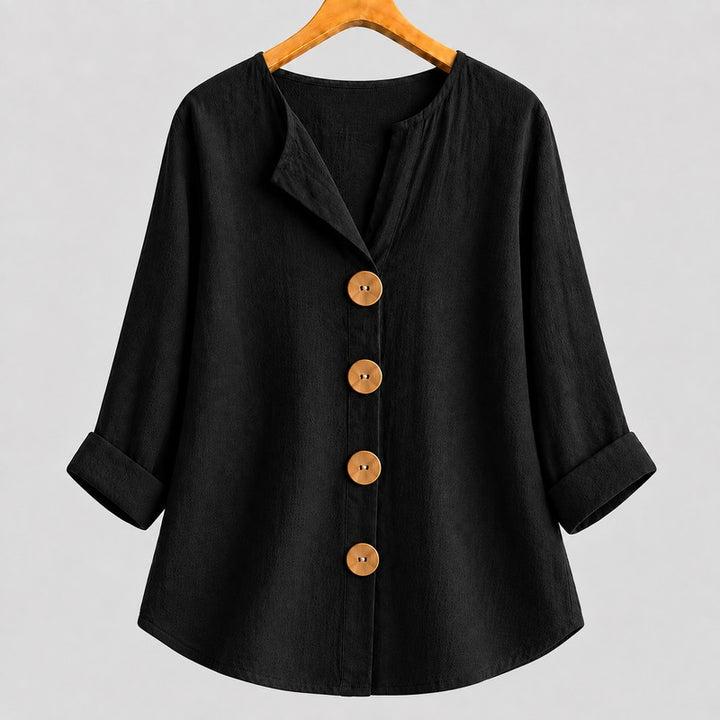 Amira | V-Notch Collar Button-Down Blouse