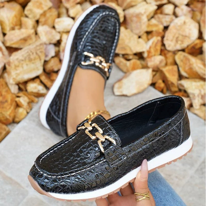 Rosalind | Embossed Moc-Toe Flat Wedge Loafers