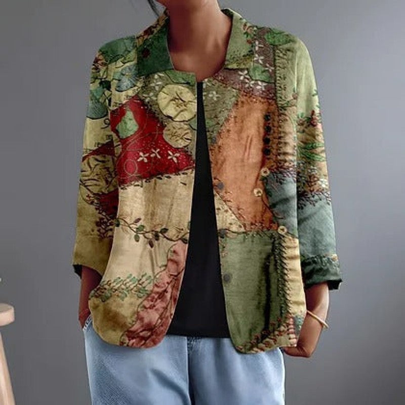 Katalin | Printed Patchwork Button-Front Blouse