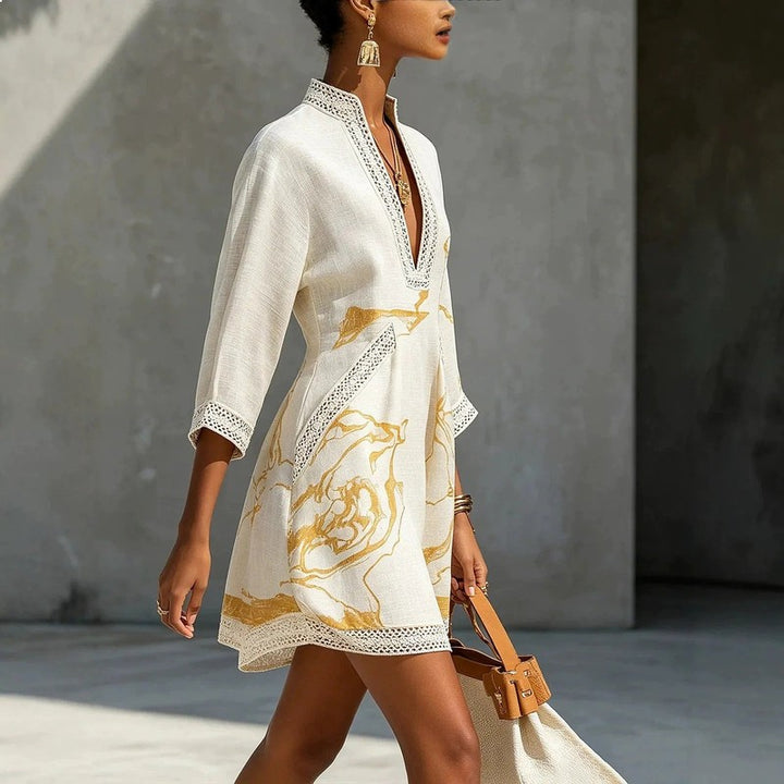 Elodie | V-Neck -Trim Mini Dress