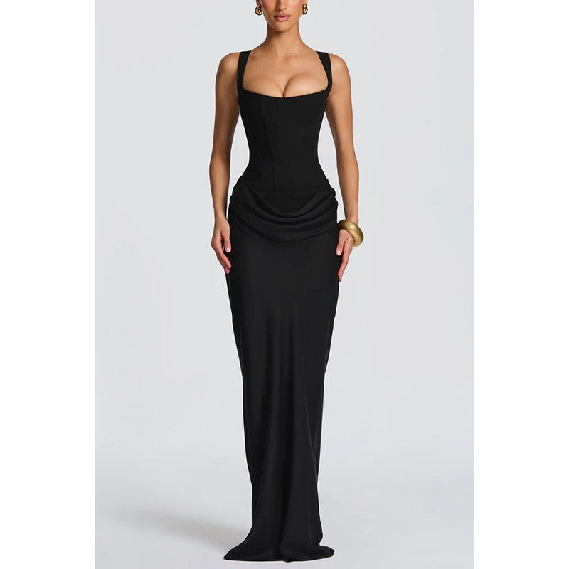 Leonor | Structured Square-Neck Maxi Dress