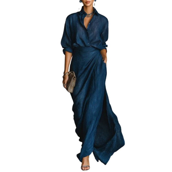 Cielo | Button-Front Shirt & Wrap Maxi Skirt Set
