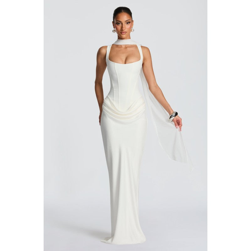 Leonor | Structured Square-Neck Maxi Dress