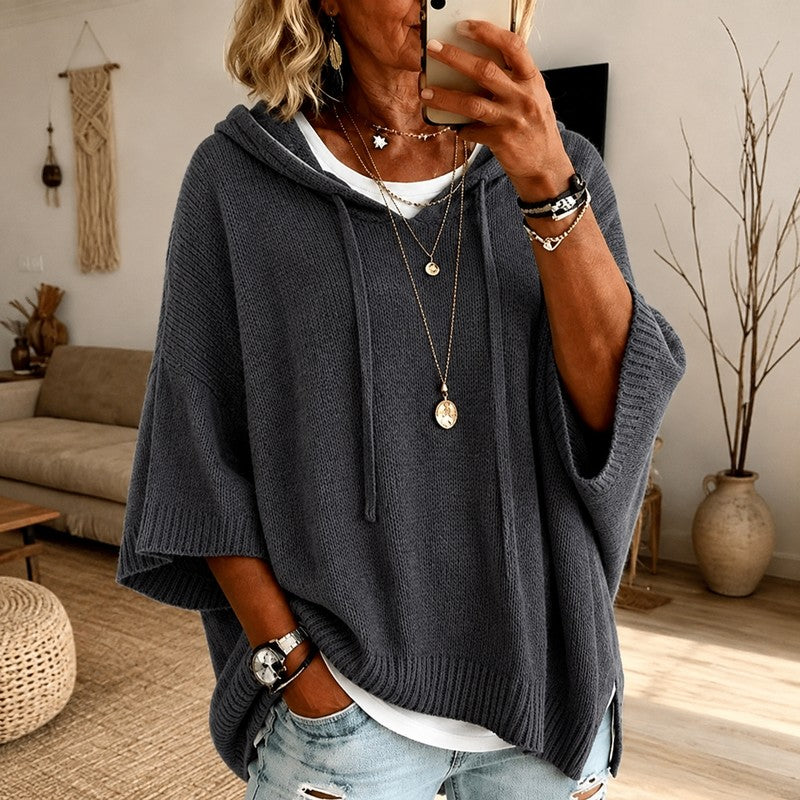Vera | Hooded Cape-Sleeve Poncho Sweater