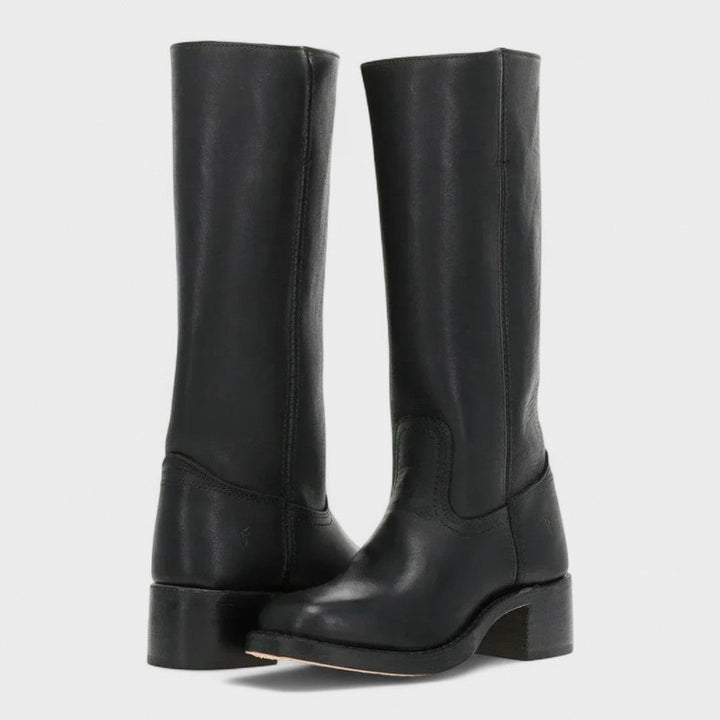 Rhonda | Distressed Knee-High Boots with Block Heel