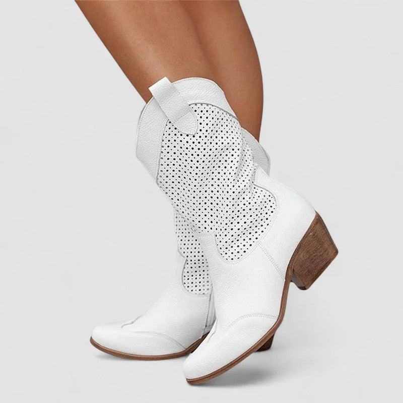 Diana | Perforated Western Mid-Calf Boots