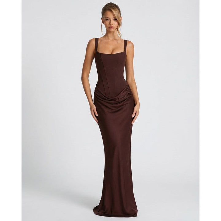 Olivia | Robe longue drapée à corsage corset