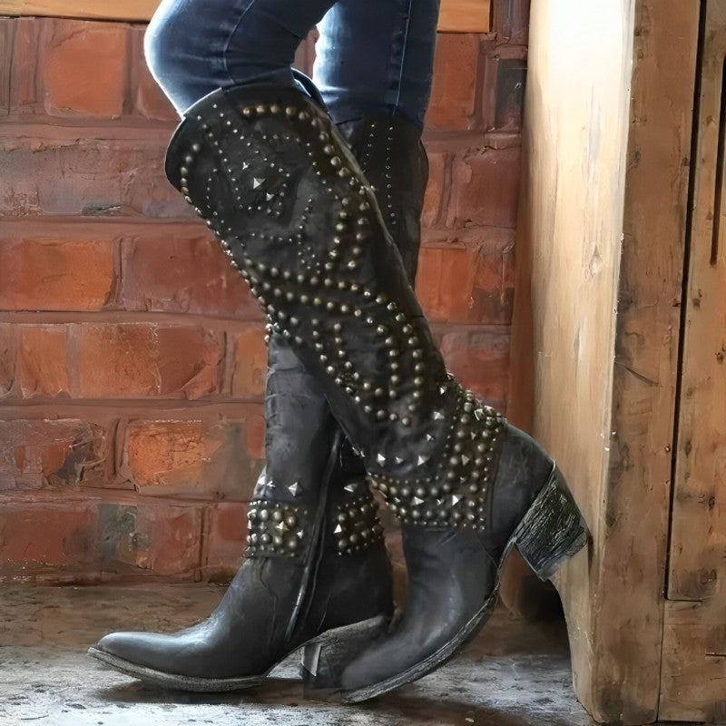 Rufa | Studded Western Knee-High Boots