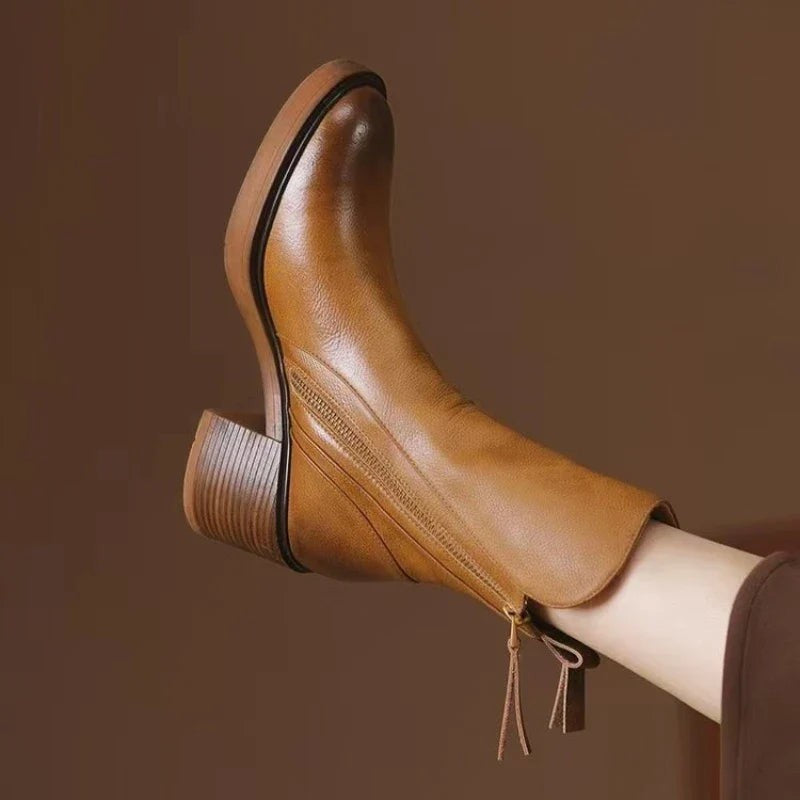 Women Ankle Boots | Block Heel with Front Zip