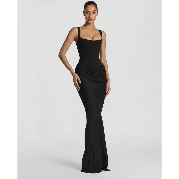 Olivia | Robe longue drapée à corsage corset
