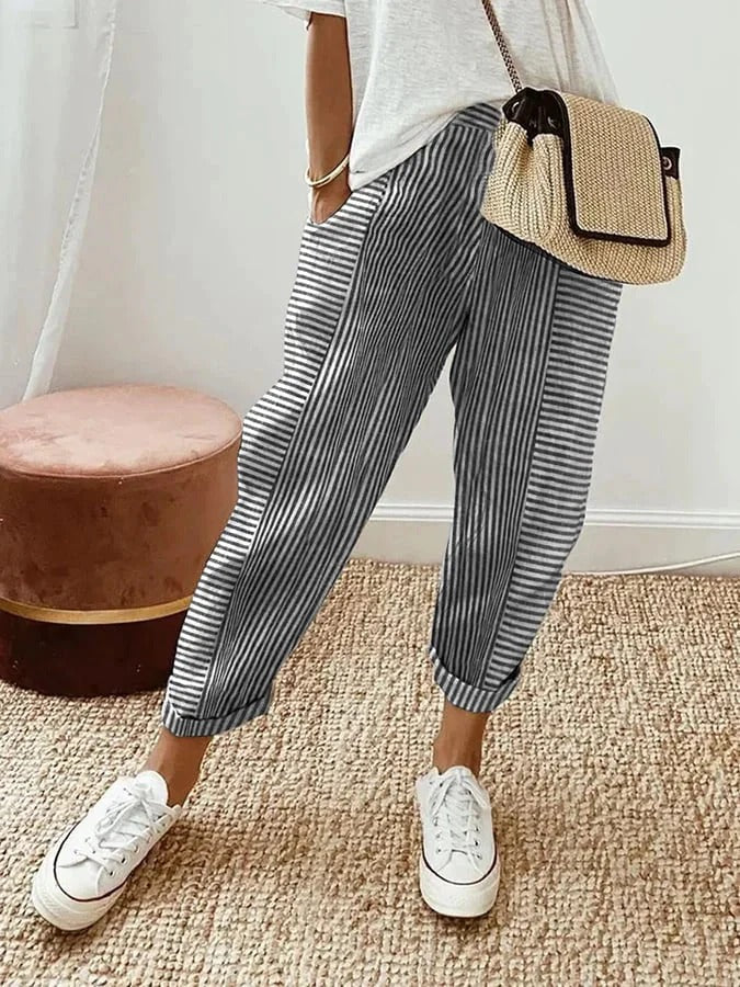 Amynelle | Pantaloni a righe dalla vestibilità ampia e lunghezza cropped per l'estate