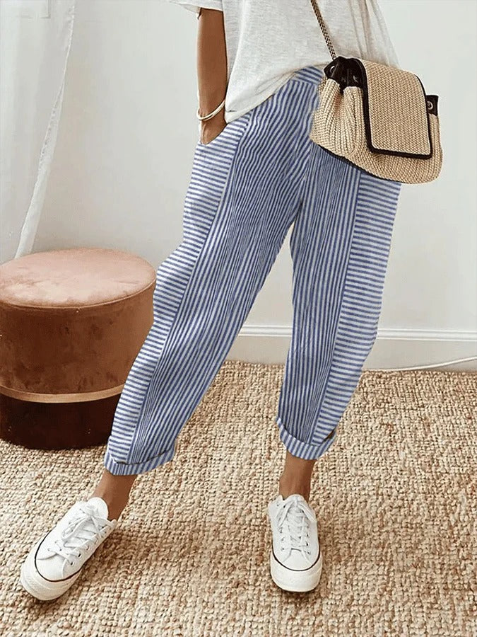 Amynelle | Pantaloni a righe dalla vestibilità ampia e lunghezza cropped per l'estate
