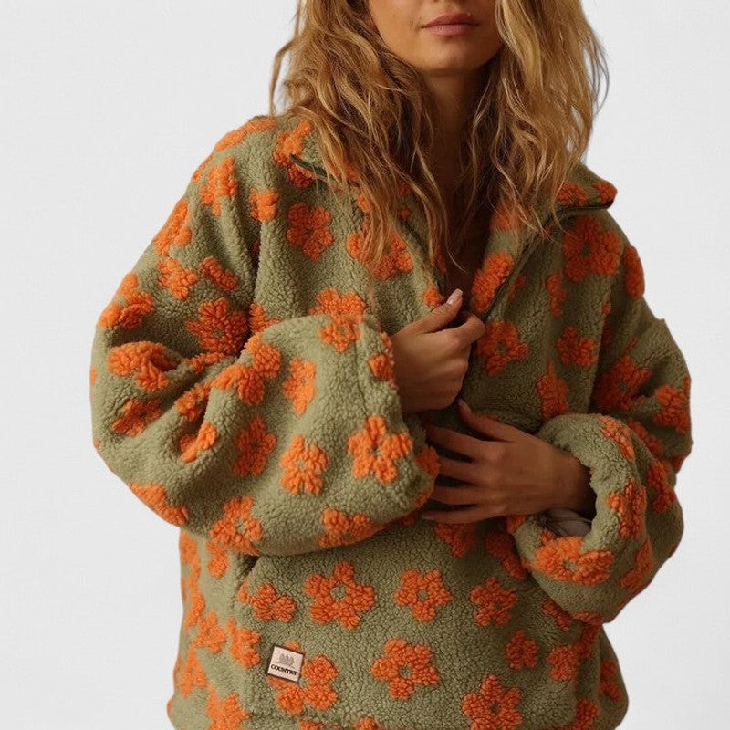 Delysanne | Maglione floreale audace con mezza zip