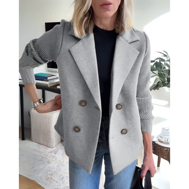 Sophia | Double-Breasted Knit-Sleeve Blazer