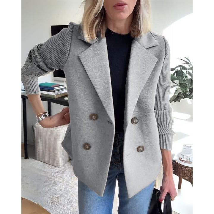 Sophia | Double-Breasted Knit-Sleeve Blazer