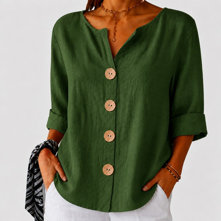 Amira | V-Notch Collar Button-Down Blouse
