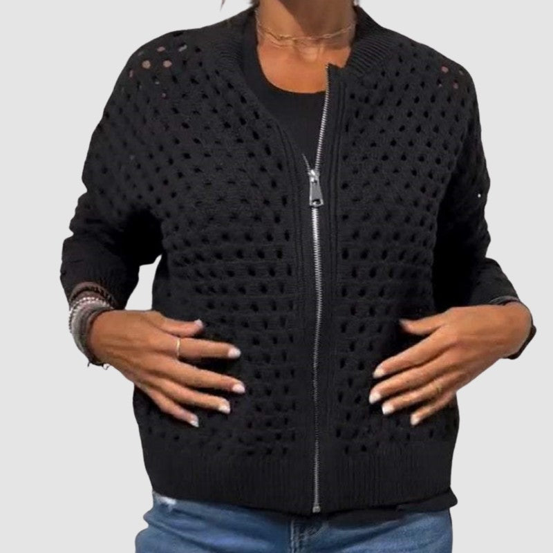 Cyndie | Open-Knit Zip Cardigan