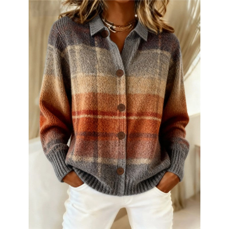Edith | Relaxed Plaid Knit Cardigan