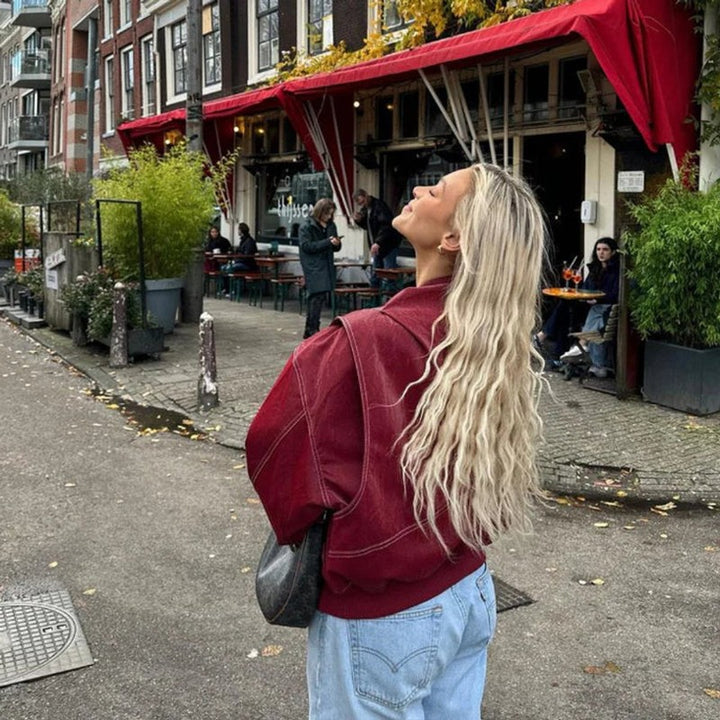 Renée | Oversized Point-Collar Bomber Jacket