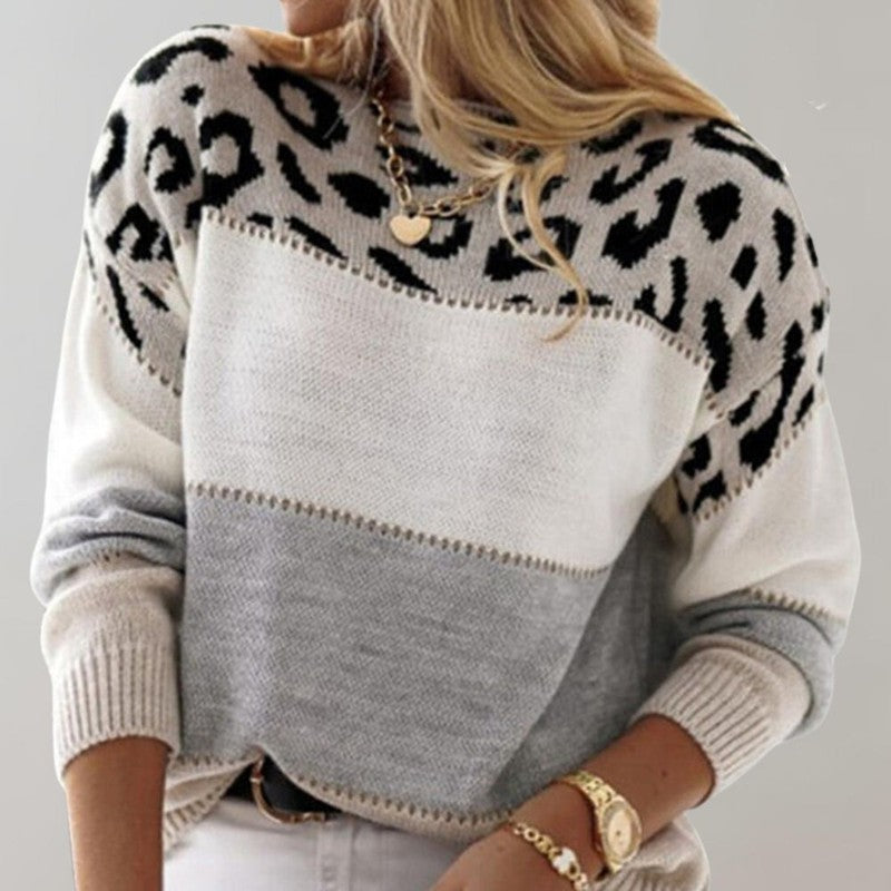 Pascaline | Maglione in maglia con stampa leopardata e inserti a contrasto