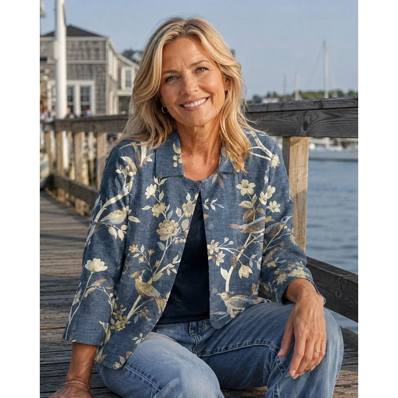 Oriella | Printed Point-Collar Blouse