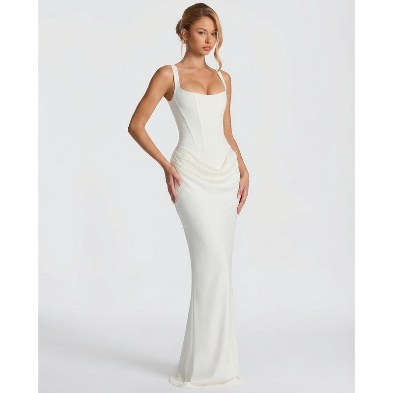 Olivia | Robe longue drapée à corsage corset