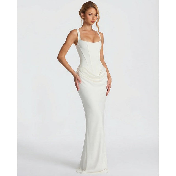 Olivia | Robe longue drapée à corsage corset