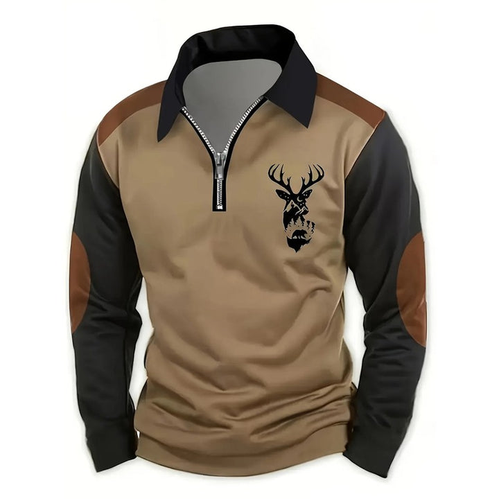 Men's Sweater | Quarter-Zip Deer Graphic Polo
