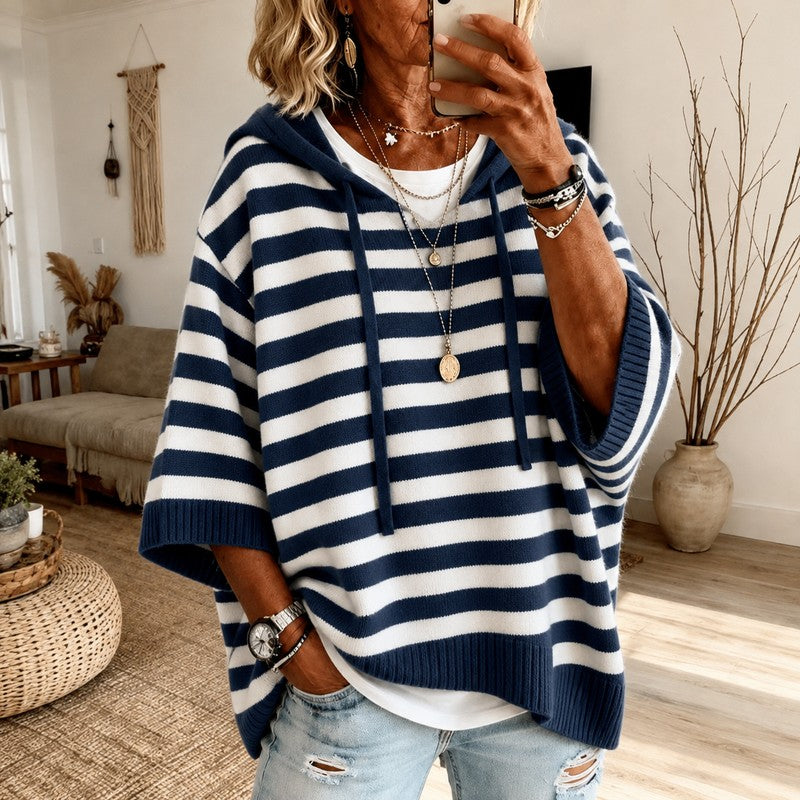Willow | Striped Hooded Poncho Sweater