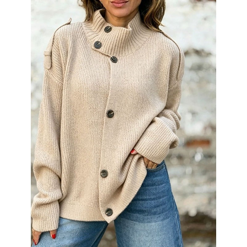 Women’s Buttoned Stand-Collar Cardigan