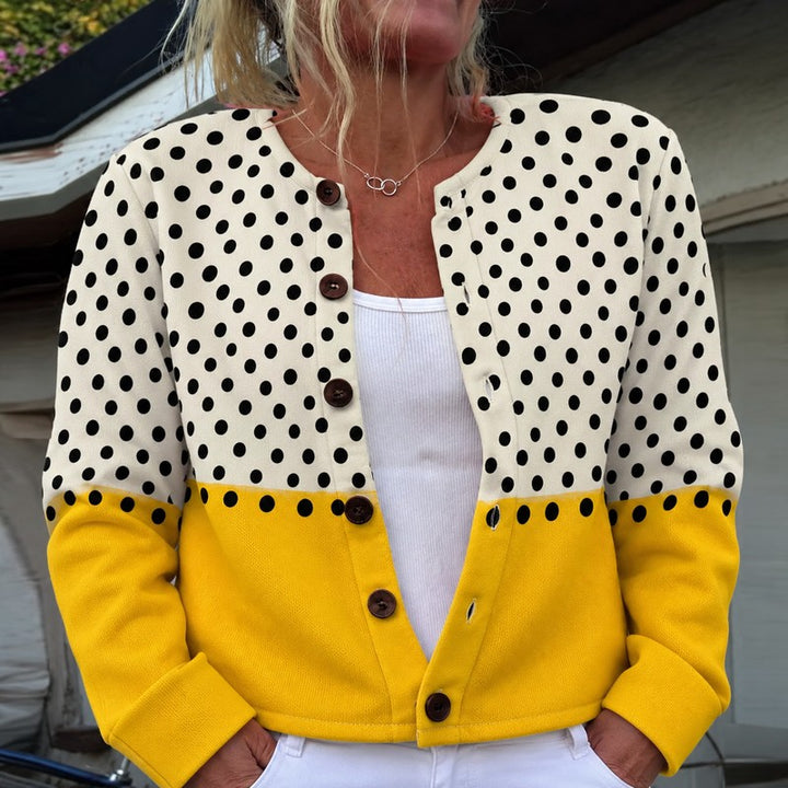 Women Cardigan | Two-Tone Polka-Dot Button-Front
