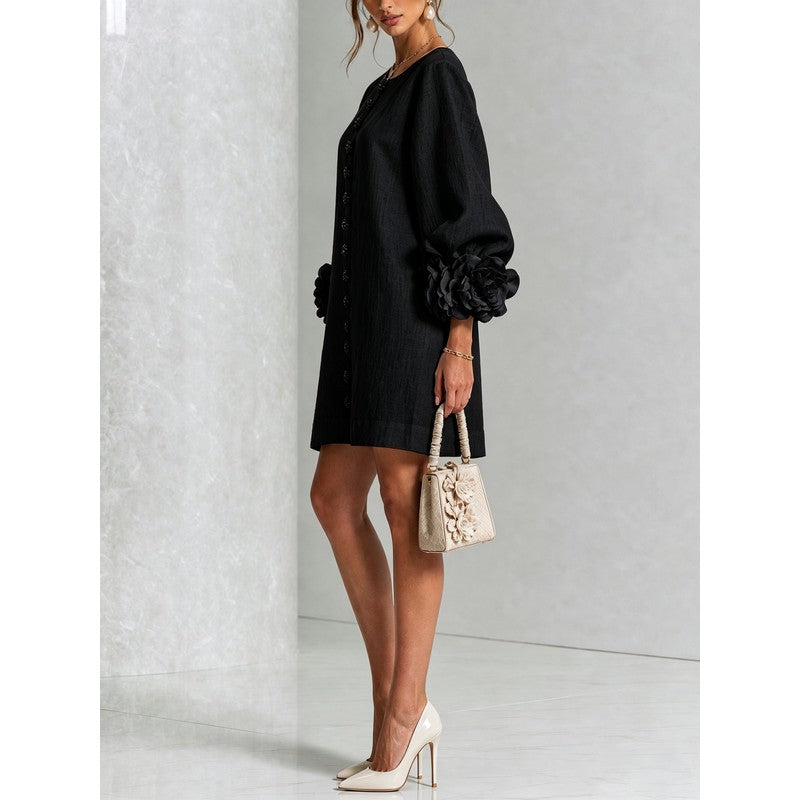 Anita | Floral Appliqué Cuffs and Button Front