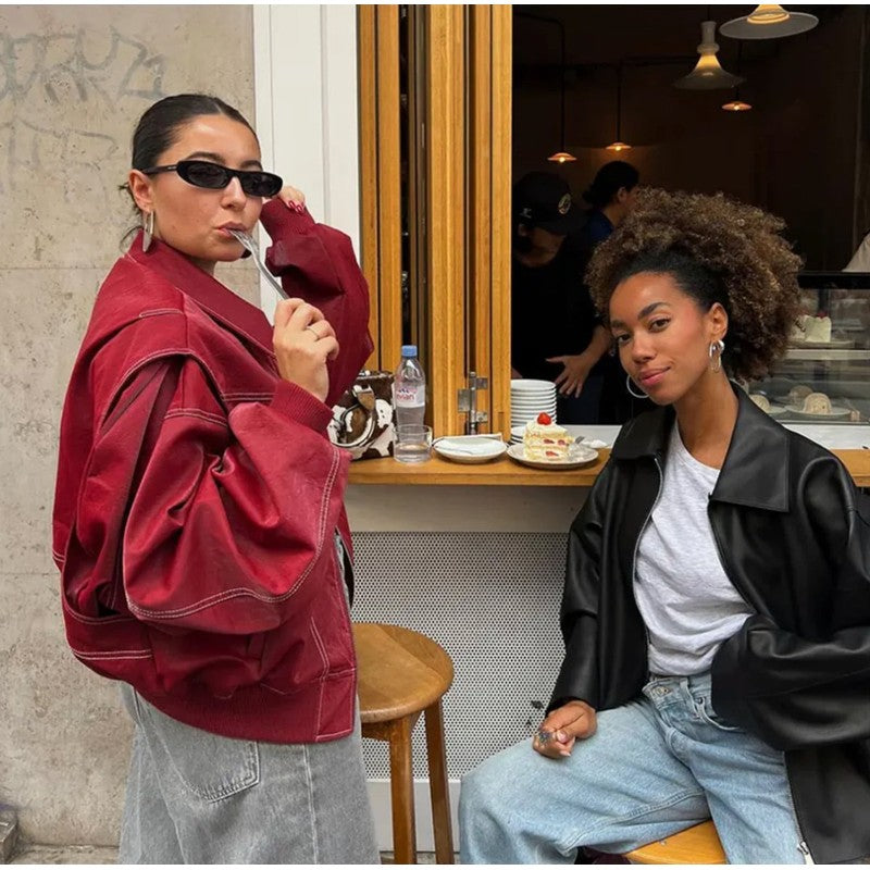 Renée | Oversized Point-Collar Bomber Jacket