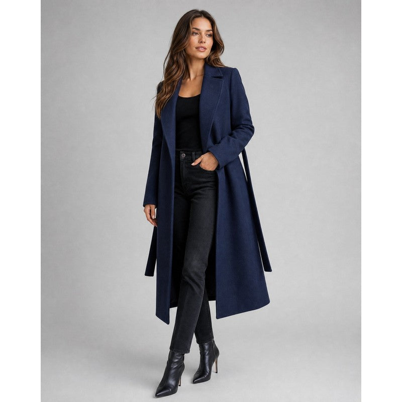 Josie | Belted Lapel Collar Long Coat